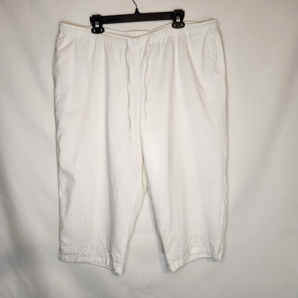Sag Harbor White Capri Pants With Beaded Hem Detail. Lined. Linen. Plus Size 2X - Picture 4 of 11